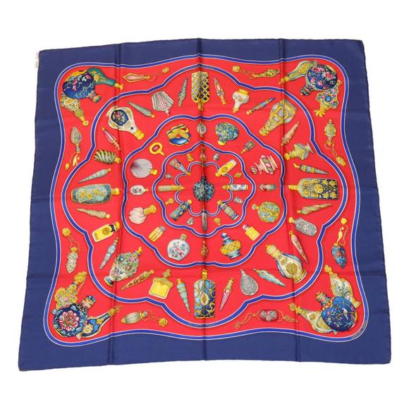 HERMES Carre90 Scarf ""Pourvu qu'on ait l'ivresse"" Silk Red Blue Auth am2611g - Picture 1 of 10